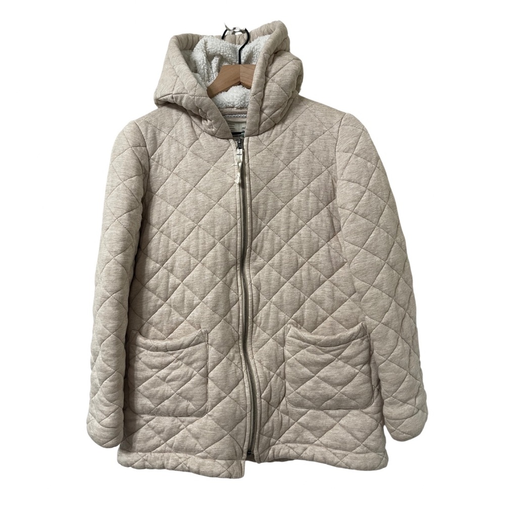 Anthropologie Saturday Sunday Gwynn Quilted Fleece Cream Hooded Jacket Sz Small